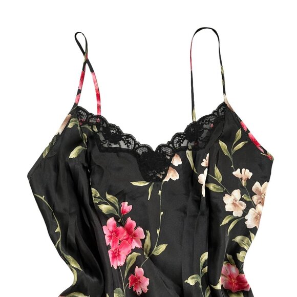 Bay Studio Sleepwear Floral Lace Trim Bow Satin Mini Slip Dress Black S Coquette - Picture 3 of 13